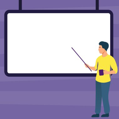 Man pointing with stick to important information written on whiteboard.