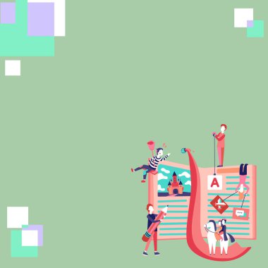 Bright Abstract Illustration. People Discussing New Ideas. Book Fairytales.