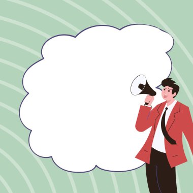 Businessman Show Message with megaphone. Displayed With Drawings Around.