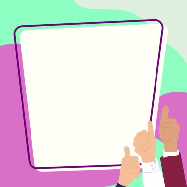 Big finger raised up pointing to whiteboard with important information.