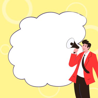 Businessman Show Message with megaphone. Displayed With Drawings Around.