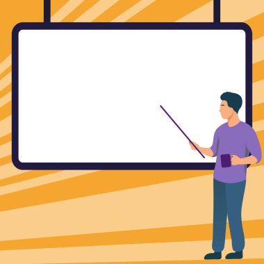 Man pointing with stick to important information written on whiteboard.