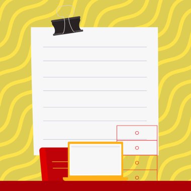 Laptop standing on desk. White screen contains new important information.