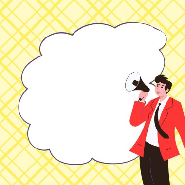Businessman Show Message with megaphone. Displayed With Drawings Around.