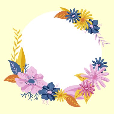 Light Yellow Frame Decorated With Colorful Flowers And Foliage