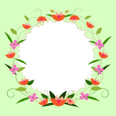 Circle Shape Text Frame Surrounded With Assorted Flowers Hearts And Leaves.