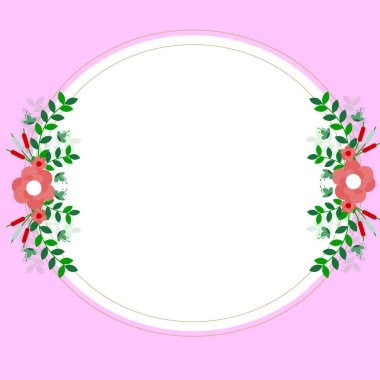 Blank purple Frame Decorated With Colorful Flowers And Foliage