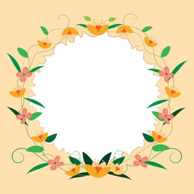 Frame Surrounded With Assorted Flowers Hearts And Leaves. Different Flowers
