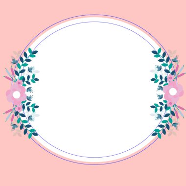 Pink Color. Text Frame Surrounded With Assorted Flowers Hearts And Leaves.
