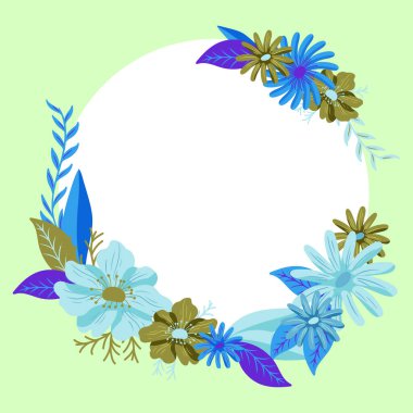 Circle Shape Text Frame Surrounded With Assorted Flowers Hearts And Leaves.