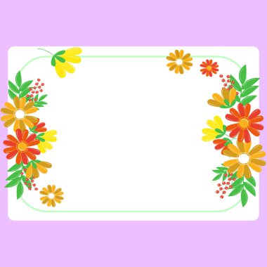 Purple Text Frame Surrounded With Assorted Flowers Hearts And Leaves.