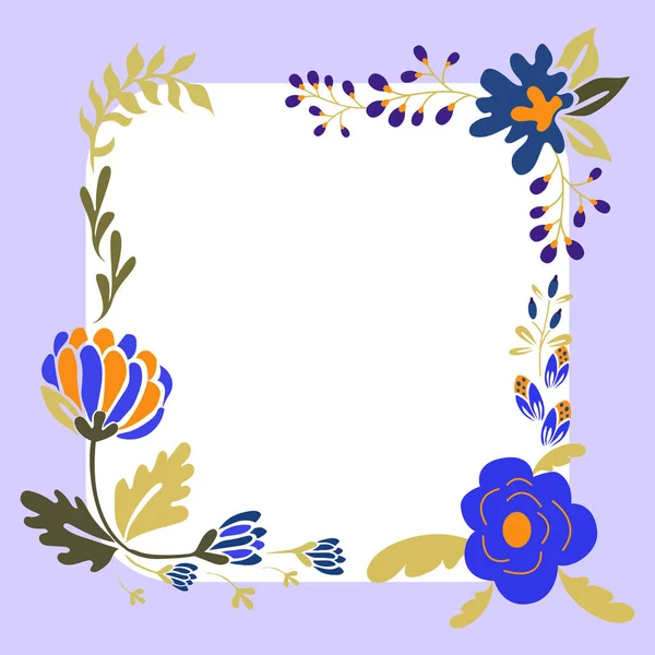 Blank purple Frame Decorated With Colorful Flowers And Foliage