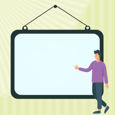 Man shows information on whiteboard. Finger pointing to table with words.