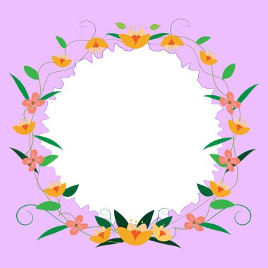 Purple Text Frame Surrounded With Assorted Flowers Hearts And Leaves.