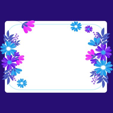 Renkli çiçekler ve ahenkli düzenlenmiş yeşilliklerle donatılmış çerçeve.
