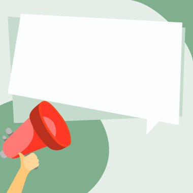 Megaphone In Hand With Dialog Balloon Showing Important Messages.