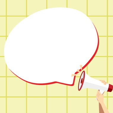 Hand Holding Megaphone With Speech Box Presenting Important Messages.