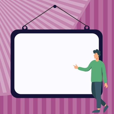 Man shows information on whiteboard. Finger pointing to table with words.