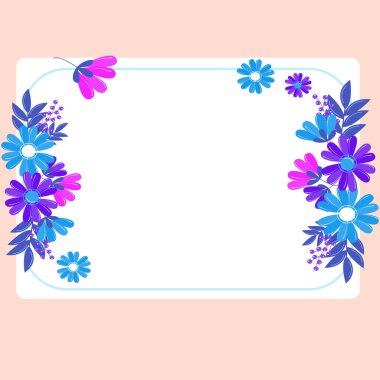 Square Shape Orange Color. Text Frame Surrounded With Assorted Flowers
