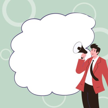 Businessman Show Message with megaphone. Displayed With Drawings Around.