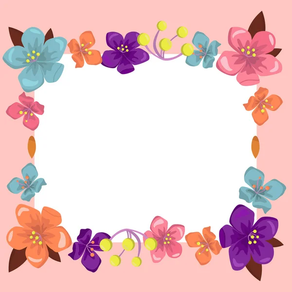 Pink Color. Text Frame Surrounded With Assorted Flowers Hearts And Leaves.