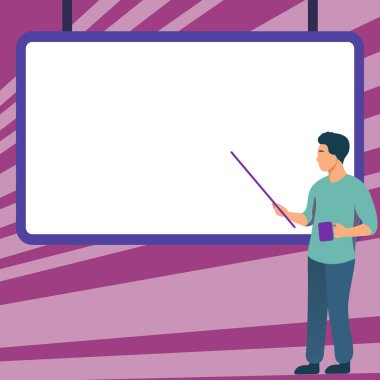 Man pointing with stick to important information written on whiteboard.