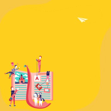 Bright Abstract Illustration. People Discussing New Ideas. Book Fairytales.