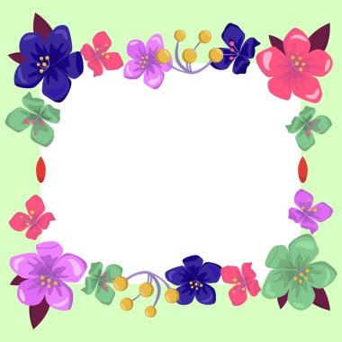 Square Shape Text Frame Surrounded With Assorted Flowers Hearts And Leaves.