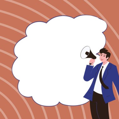 Businessman Show Message with megaphone. Displayed With Drawings Around.