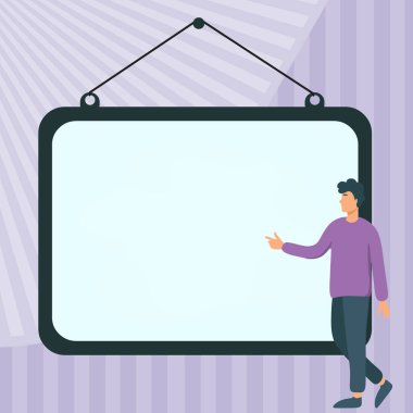 Man shows information on whiteboard. Finger pointing to table with words.