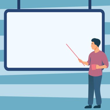 Man pointing with stick to important information written on whiteboard.