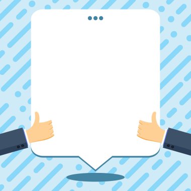 Big finger raised up pointing to whiteboard with important information.