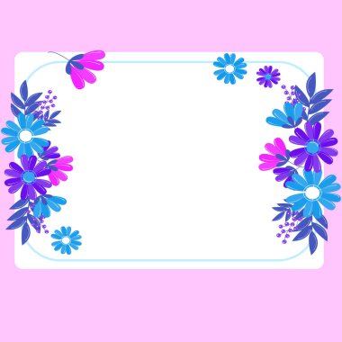 Blank purple Frame Decorated With Colorful Flowers And Foliage