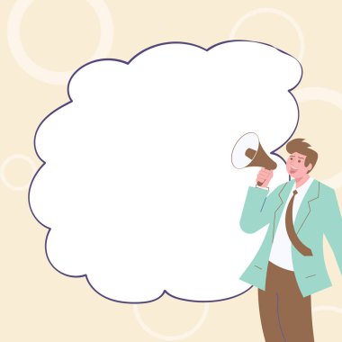 Businessman Show Message with megaphone. Displayed With Drawings Around.