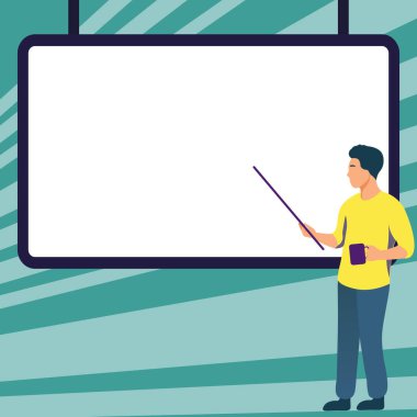 Man pointing with stick to important information written on whiteboard.