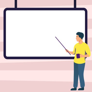 Man pointing with stick to important information written on whiteboard.