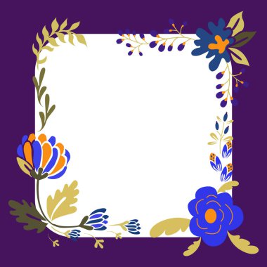 Renkli çiçekler ve ahenkli düzenlenmiş yeşilliklerle donatılmış çerçeve.