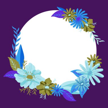 Renkli çiçekler ve ahenkli düzenlenmiş yeşilliklerle donatılmış çerçeve.