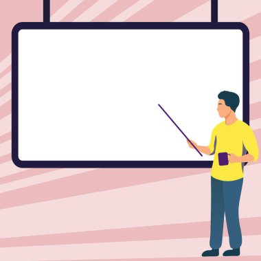 Man pointing with stick to important information written on whiteboard.