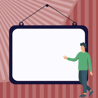 Man shows information on whiteboard. Finger pointing to table with words.