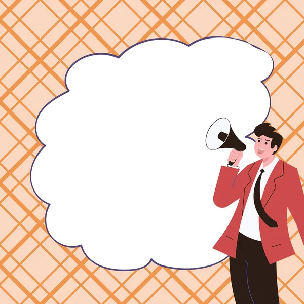 Businessman Show Message with megaphone. Displayed With Drawings Around.
