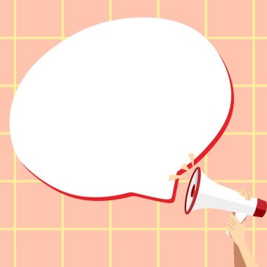 Hand Holding Megaphone With Speech Box Presenting Important Messages.