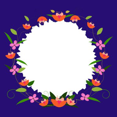 Renkli çiçekler ve ahenkli düzenlenmiş yeşilliklerle donatılmış çerçeve.