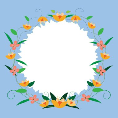 Framework For Writing Ringed With Daisies, Hearts And Tree Leaves. Blue.