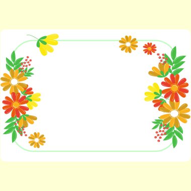 Light Yellow Frame Decorated With Colorful Flowers And Foliage