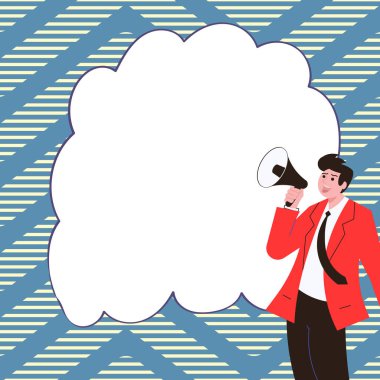 Businessman Show Message with megaphone. Displayed With Drawings Around.