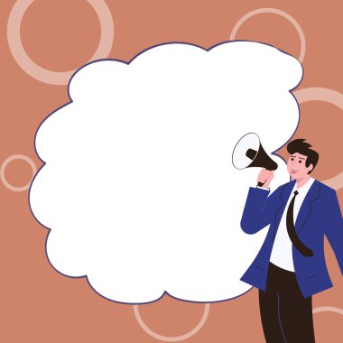 Businessman Show Message with megaphone. Displayed With Drawings Around.