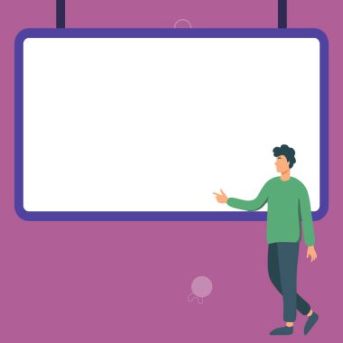 Man shows information on whiteboard. Finger pointing to table with words.