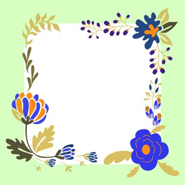 Square Shape Text Frame Surrounded With Assorted Flowers Hearts And Leaves.