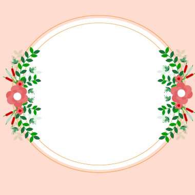 Circle Shape Orange Color. Text Frame Surrounded With Assorted Flowers